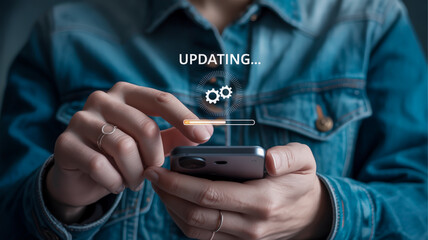 A close-up photograph of hands interacting with a digital interface on a smartphone.