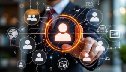 customer relationship management crm concept customer data and marketing database system businessman touching customer icon client.