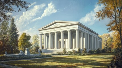 Obraz premium Majestic Grecian Temple in Autumnal Surroundings