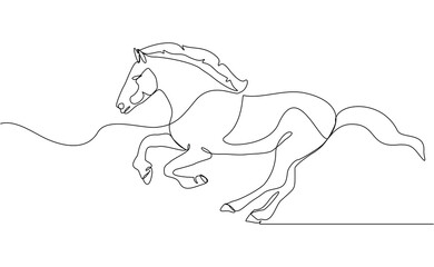 continuous line galloping horse stallion running animal sketch drawing editable stroke vector illustration
