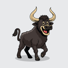 Cute black Aurochs extinct animal Character Mascot in Vector Cartoon Illustration