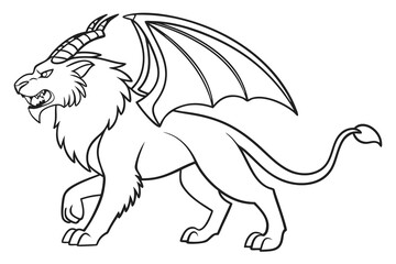 Obraz premium Line art of a fearsome chimera, suitable for a coloring page, simple lines, no shading, clear outlines, black and white