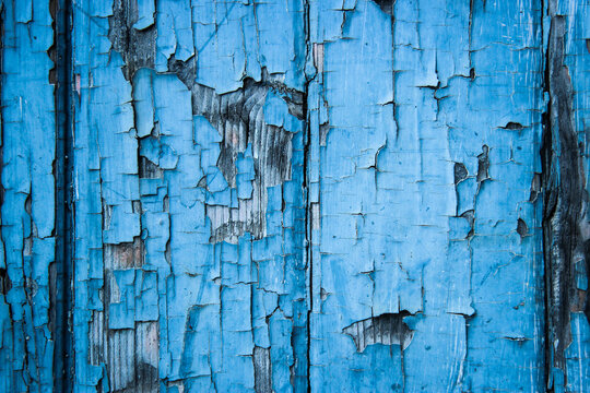 Flaking blue paint peeling off wood textured door - Powered by Adobe