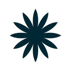 Abstract Dark Flower:  A stylized, minimalist graphic of a dark flower with symmetrical petals. Perfect for design projects needing a touch of elegance.