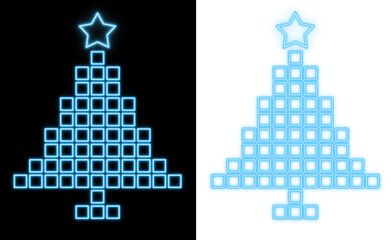 Christmas Tree Pixel Neon Blue Glow – Futuristic Tech Style