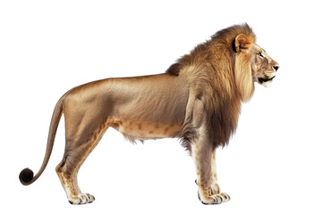 Obraz premium Side view of a Lion walking, Panthera Leo, 10 years old, isolated on white PNG