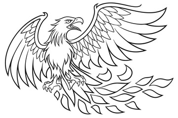 Obraz premium Line art of a fierce phoenix, suitable for a coloring page, simple lines, no shading, clear outlines, black and white