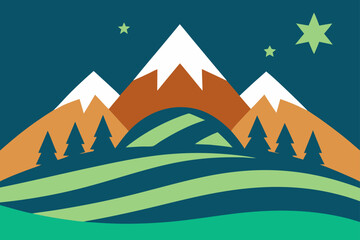 Serene Night in the Mountains Illustrated Landscape of Peaks and Valleys
