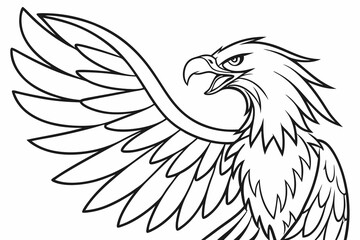 Line art of a fierce phoenix, suitable for a coloring page, simple lines, no shading, clear outlines, black and white