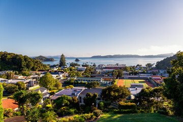 Paihia in the morning, view of the city and the bay, New Zealand