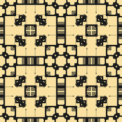 Seamless pattern with original black ornament on beige background. Vector illustration