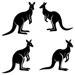 Four kangaroo silhouettes in various poses against a white background showing different angles of the animal