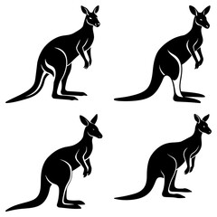 Four kangaroo silhouettes in various poses against a white background illustration style image