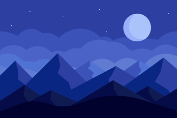 Serene Night Moonlit Mountainscape Illustration