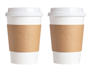 Paper Coffee Cup with Lid and Sleeve – Isolated Transparent Background PNG