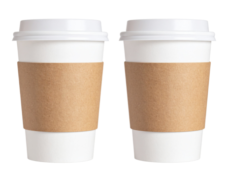 Paper Coffee Cup with Lid and Sleeve – Isolated Transparent Background PNG