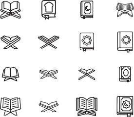 Religion and Worship Solid Icons – Mosque, Quran, Prayer Rug, Crescent, Islamic Pack Vector Symbols