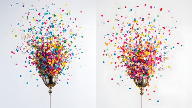 Colorful Confetti Explosion in Vintage Cup Celebrating Festivities