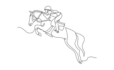 Continuous line drawing of horse stallion race jockey sport editable stroke sketch vector illustration