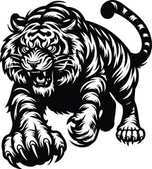 Aggressive Tiger silhouette vector illustration isolated on a white background
