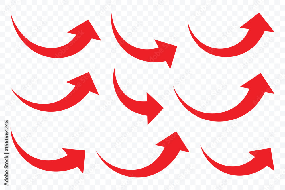 Poster long curved arrow vector. red arrow curve direction vector. hand drawn arrow collection. bold arrow 