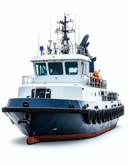 Naklejka premium Modern Blue and White Tugboat on White Background