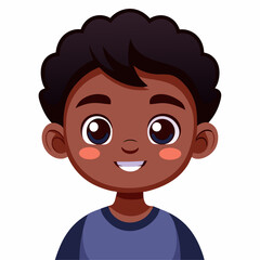 Obraz premium happy dark skin boy, smiling black boy, joyful child, cheerful boy, cute boy, dark skin kid, African American boy, cartoon boy, child character, boy portrait, white background, flat design, boy avatar