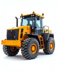 Powerful Yellow and Black Tractor on White Background