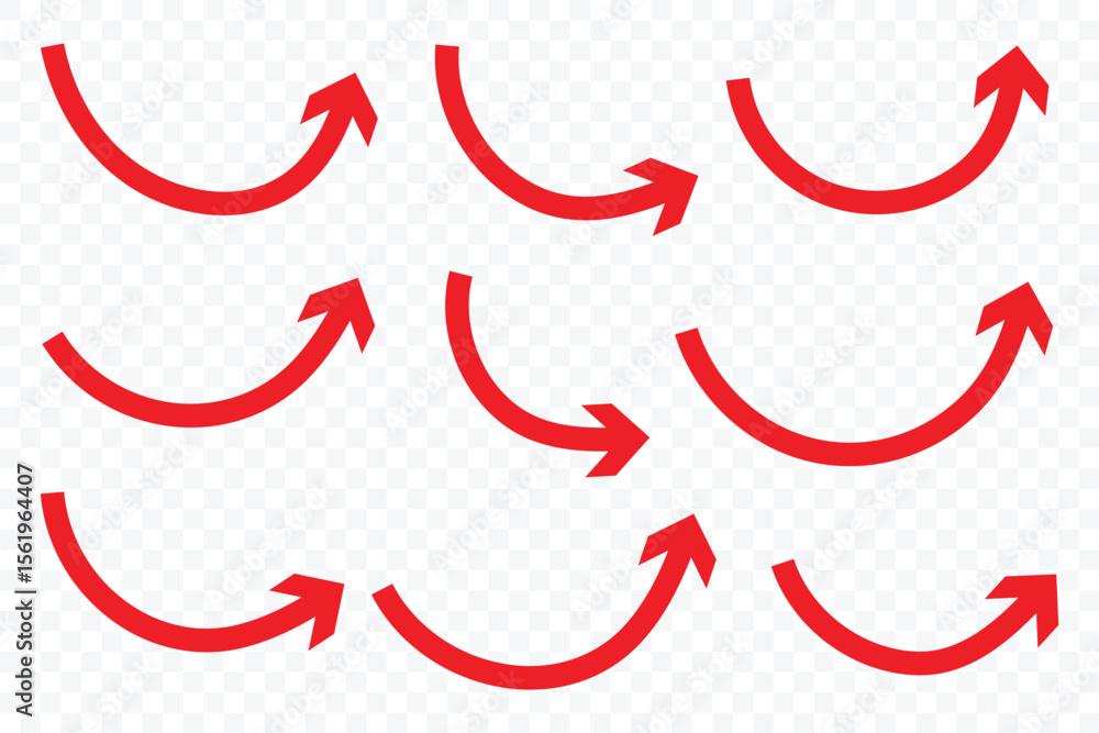 Poster long curved arrow vector. red arrow curve direction vector. hand drawn arrow collection. bold arrow 