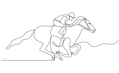 Continuous line drawing of horse stallion race jockey sport editable stroke sketch vector illustration