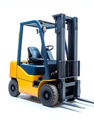 Yellow and Blue Forklift on White Background