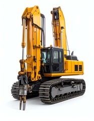 Yellow Excavator on White Background Studio Shot