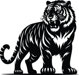 Aggressive Tiger silhouette vector illustration isolated on a white background
