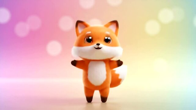 Adorable cartoon fox with big eyes & fluffy fur, arms outstretched Set against a pastel gradient background Appealing & friendly
