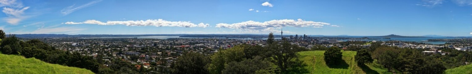 wide panoramic picture of Auckland, the city of sailing, New Zealand
