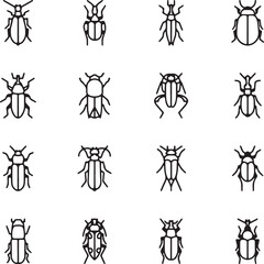 Insect Line Icons – Beetles, Bugs, Ants, Butterflies, and Creepy Crawlers in Minimal Vector Style