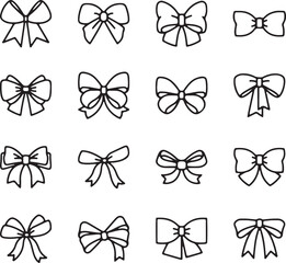 Bow and Ribbon Icons – Decorative Bows, Gift Wrapping, and Present Ties in Elegant Vector Line Style