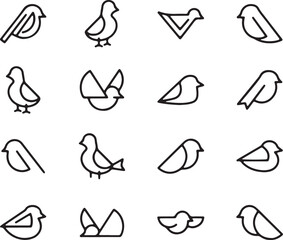 Bird Line Icons – Minimalist Flying, Sitting, and Singing Birds in Line Art Style Vector Collection