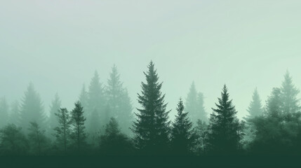 Misty evergreen trees in a foggy forest scene. Suitable for nature websites, travel blogs, and environmental themed designs. Perfect for misty themed projects.