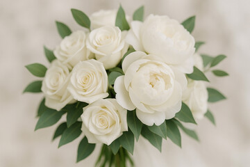 Elegant White Rose and Peony Bouquet