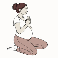 A woman sits calmly with her hands on her belly, symbolizing peace, expectation, and emotional connection in a minimalist pose.