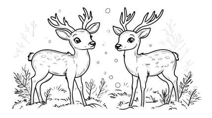 Obraz premium Adorable Cute Deer Coloring Page Outline Illustration for Creative Projects