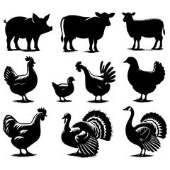 Obraz premium Farm animals silhouettes. JPEG version.