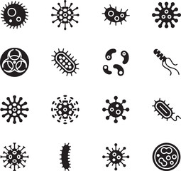 Virus and Bacteria Line Icons – Medical Infection, Pandemic Germs, and Microorganism Vector Set