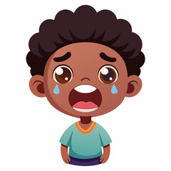Obraz premium excited crying boy, dark skin boy, emotional boy, crying child, African American boy, dark skin kid, cartoon boy, expressive child, black boy illustration, white background, flat design, boy avatar, b