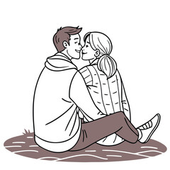Gentle vector illustration of two lovers sitting close, enjoying connection, affection, and togetherness.