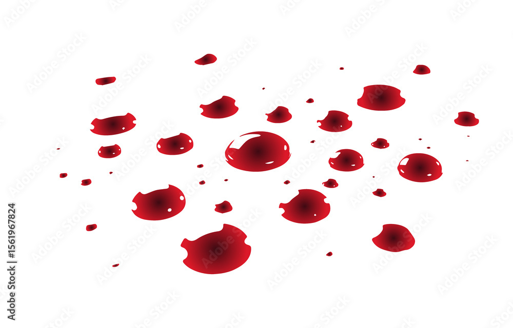 Aufkleber a scattering of realistic red liquid droplets and splatters with glossy highlights isolated on trans