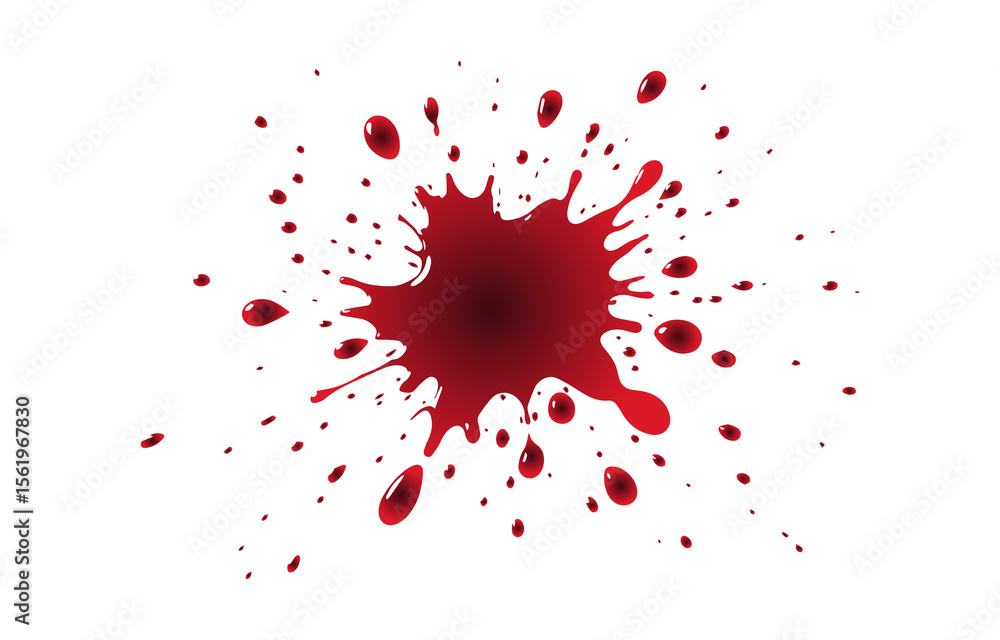 Poster a dynamic splatter of dark red blood droplets and splashes in various sizes isolated on transparent 