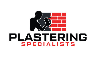 Plastering logo, trowel plastering service design template vector illustration
