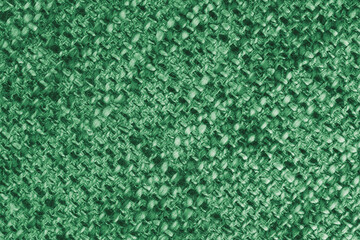 Macro, close up of green woven burlap fabric, cloth texture with thick threads and rough textile...